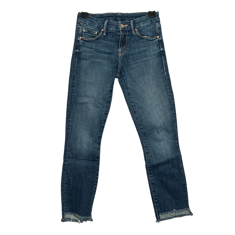 Mother Looker Ankle Fray Skinny Jeans SIZE 24 Girl Crush Blue Stretch Denim
